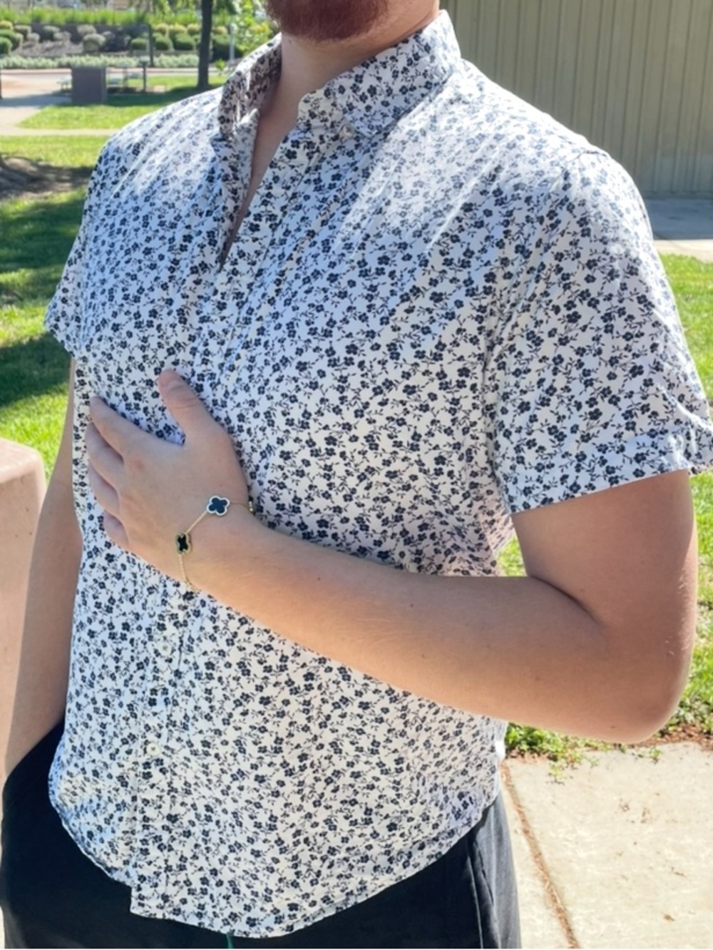 DENIM & FLOWER Men RICKY SINGH Floral Short Sleeve Button-Up Shirt BLUE DAISY - Picture 15 of 16